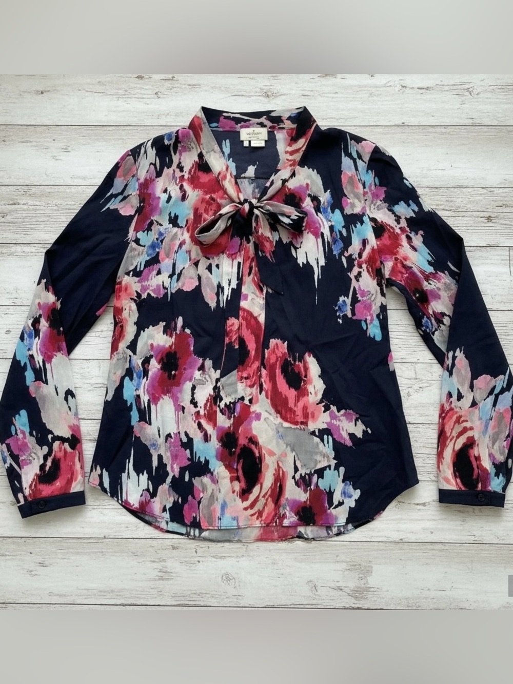 Kate Spade‎ Live Colorfully Hazy Floral Reade Blouse 100% Silk Long Sleeve Top